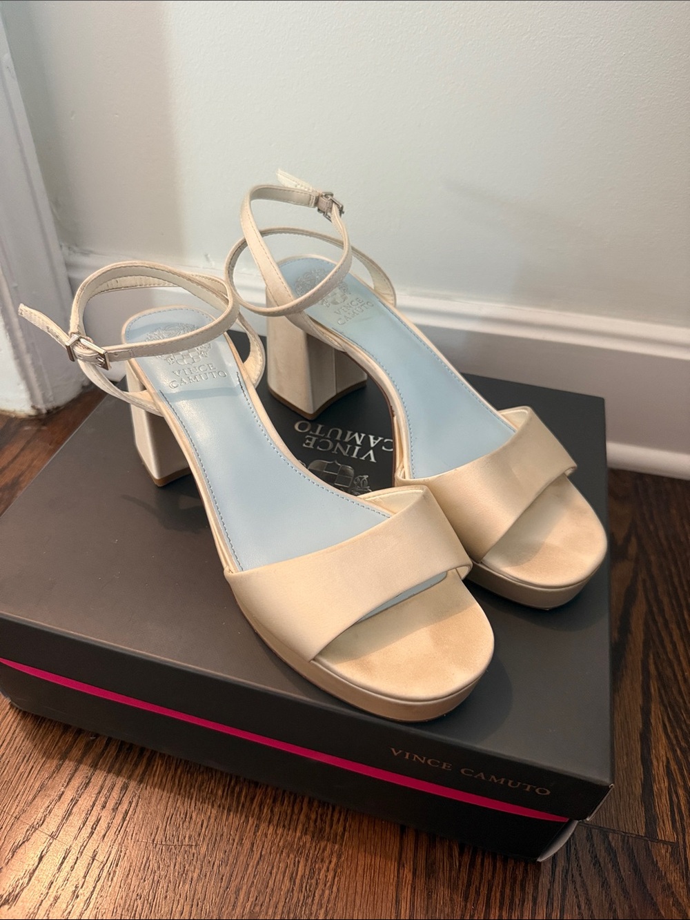 Vince Camuto Nude Block Heel Ankle Strap Sandals Bridal Pendreya